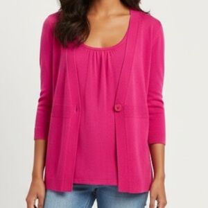 Ann Taylor LOFT Pink button-up cardigan with short sleeve shirt Size Small